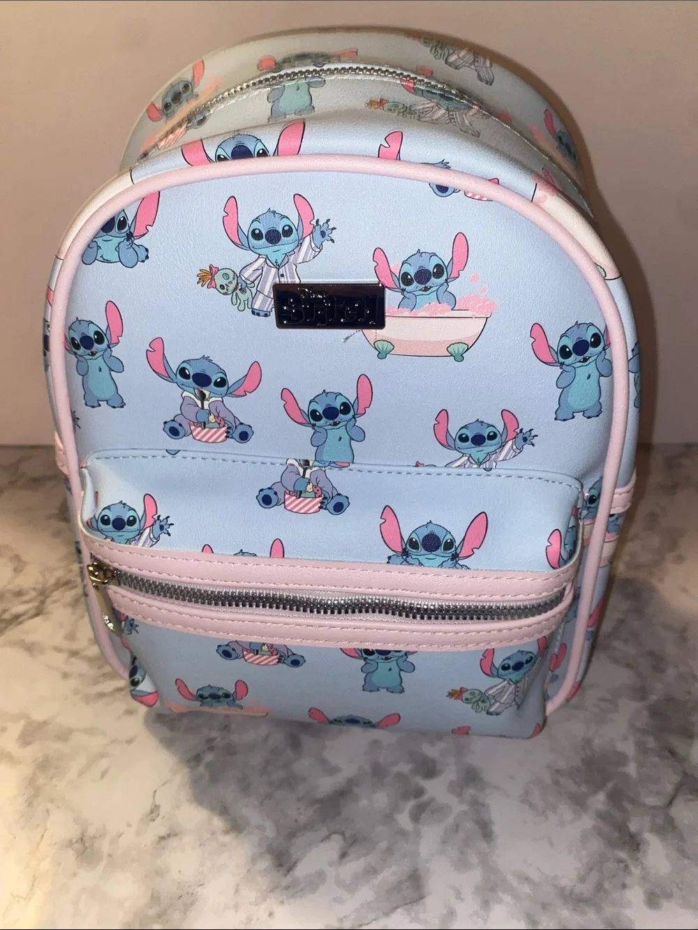 Claire's Blue & Pink Stitch Mini Backpack